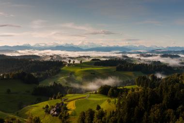 Golden Sunrise Over the Swiss Highlands: Emmental