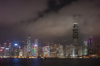 Hong Kong Island Skyline at Night from Tsim Sha Tsui (Victoria Harbour)